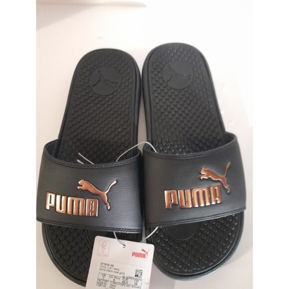 Puma Slip-on Slide/ SANDALS Size Womens 9 Black-ROSE Gold Cool Cat NEW  NWT - Picture 2 of 5